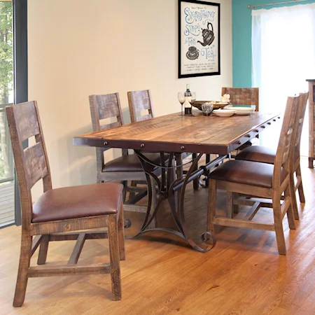 7 Piece Dining Set with Iron Trestle Table